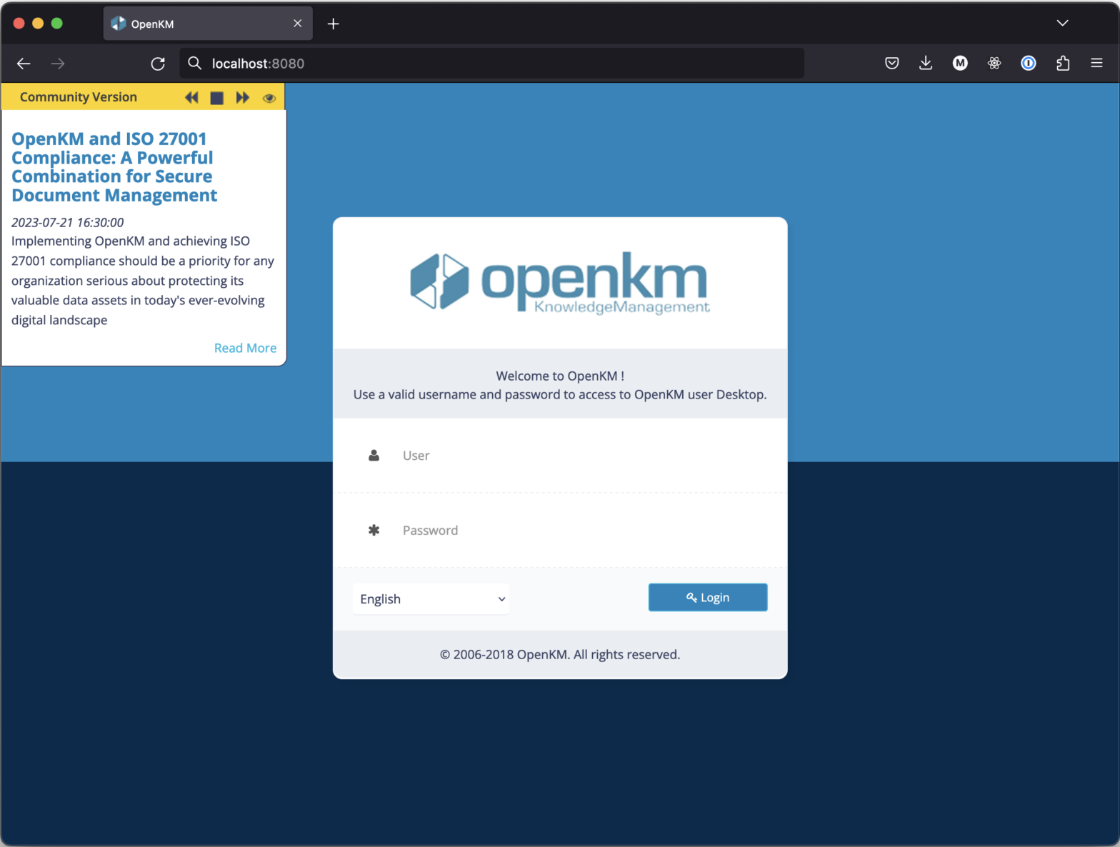 OpenKM Login Screen